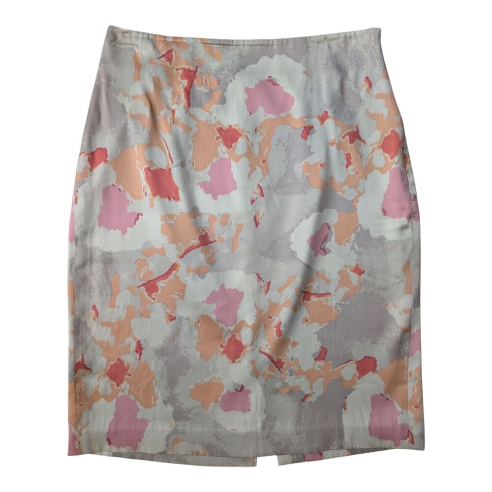 Ann Taylor Silk Satin Pencil Skirt Muted Marbled Pastels Women's Size 8 Preppy